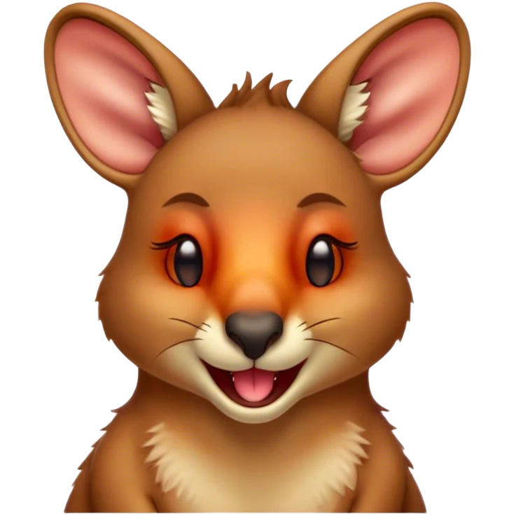 Cinematic Cute Yawning Kangaroo Portrait Emoji, Head tilted slightly with a dramatic, wide-open yawn, showcasing a soft, downy red-orange fur with gently drooping ears and round amber eyes barely open in drowsy contentment, Simplified yet irresistibly adorable features, highly detailed, glowing with a soft, cozy glow, high shine, relaxed yet expressive, stylized with a touch of outback charm, bright and endearing, soft glowing outline, capturing the essence of a sleepy yet affectionate kangaroo, so drowsy it feels like it could stretch out of the screen and curl up for a nap! emoji