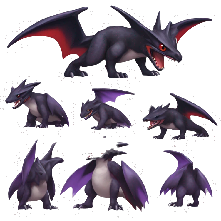 Black Cool Edgy Nargacuga-Garchomp-Noivern Fakémon  with White and Red and purple and black Edgy markings emoji