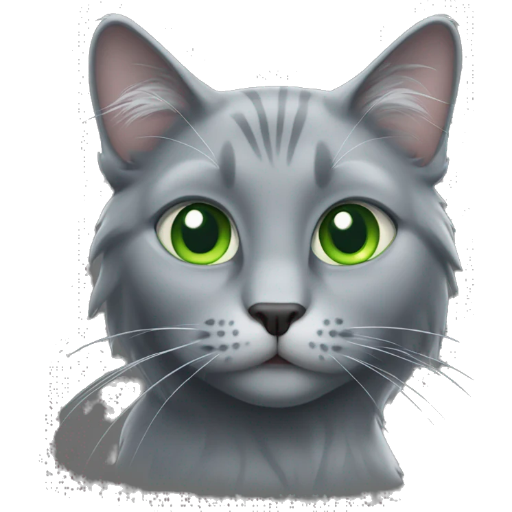 Long hair grey cat green eyes emoji