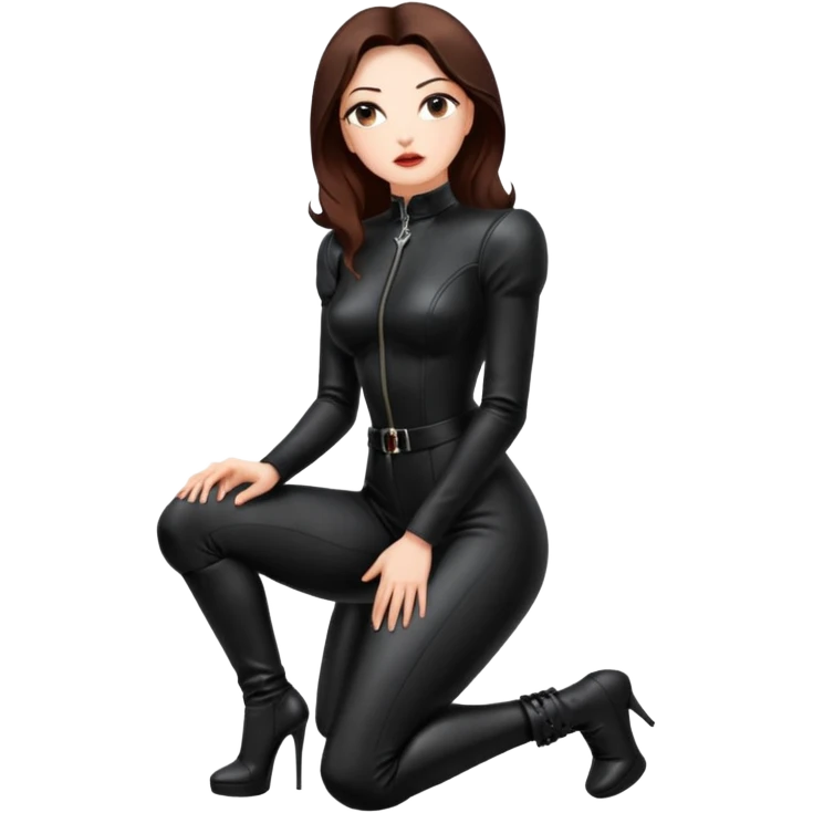 A woman on her knees for another woman, while the other woman stands up next to her. The woman standing is a dominatrix emoji