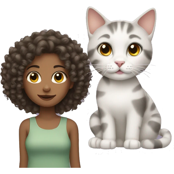 Girl with curly hair with cat  emoji
