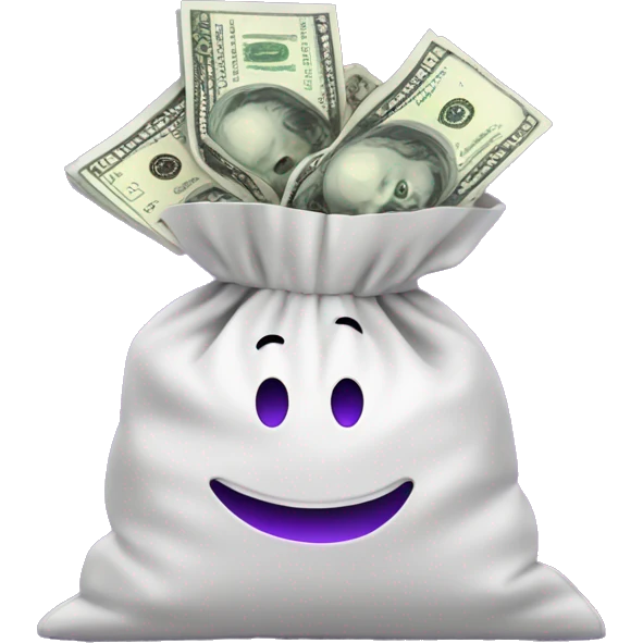 overflowing money in bag that is purple emoji