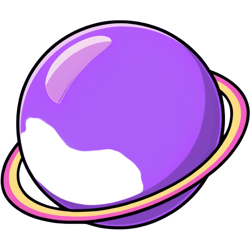 purple planet with colorful rainbow rings surrounding it emoji