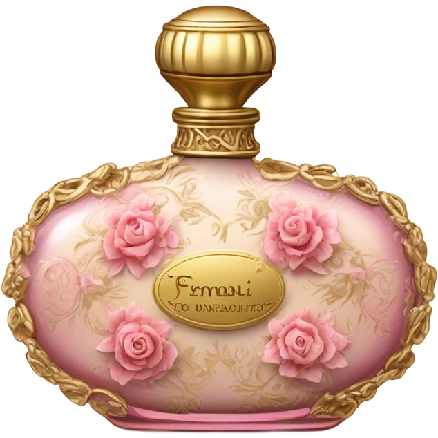 Gold and pink vintage French style perfume bottle with flowers  emoji