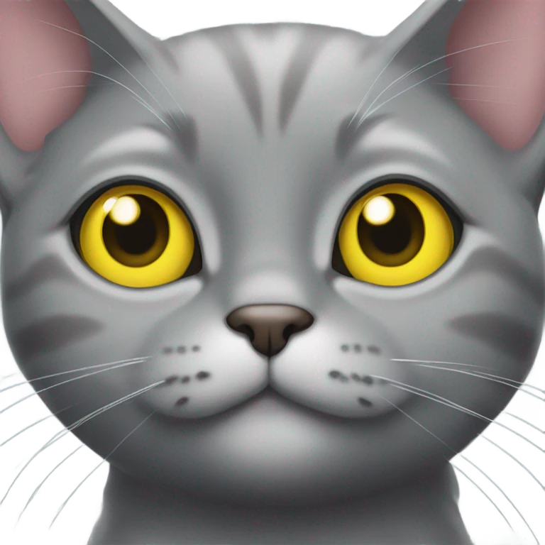 Coquette grey cat with a bow and yellow eyes emoji