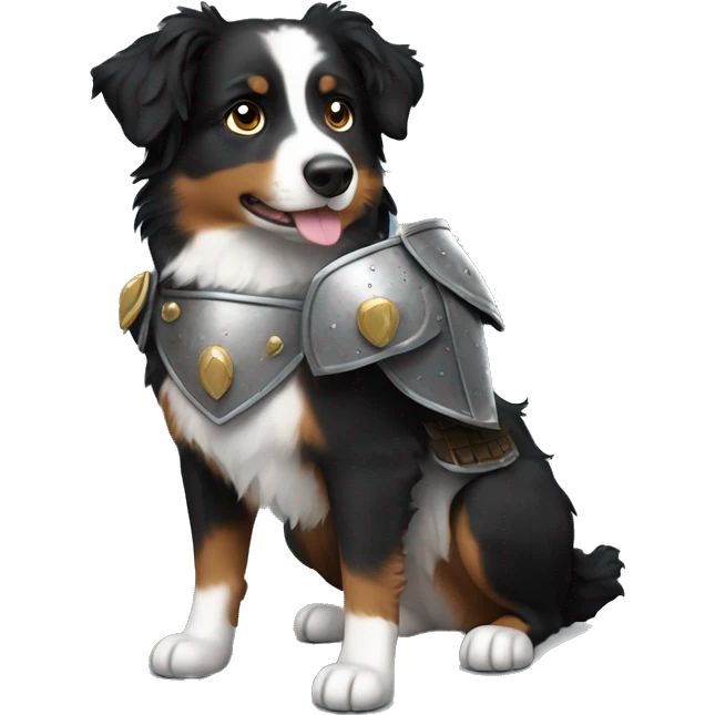 Small black australian shepherd dog with armor emoji