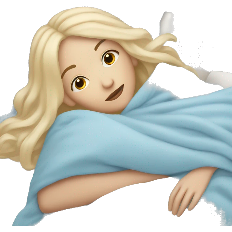 pastel blue blonde girl covered in blankets and lying on a pillow emoji