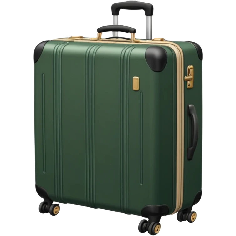 dark green ribbed suitcase with light beige handle and wheels emoji