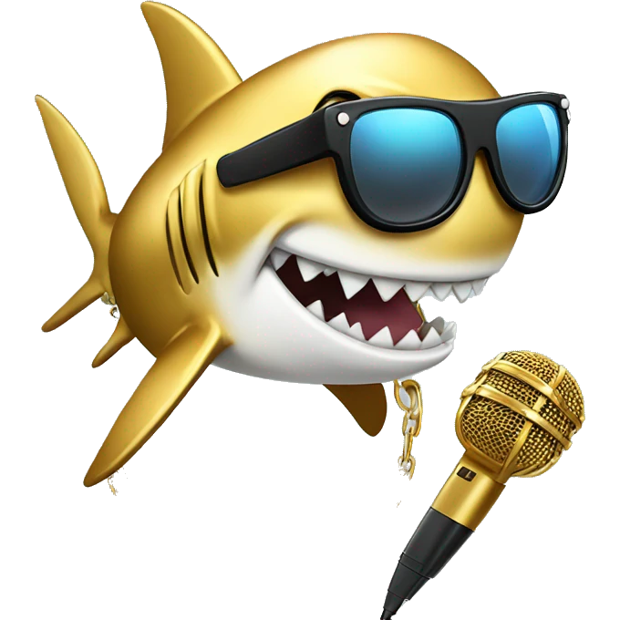 gold shark with chain and sunglasses holding microphone  emoji