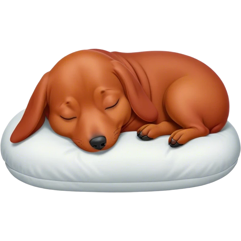 Cinematic Meme-Worthy Chubby Sleeping Red Dachshund Portrait Emoji, Head resting peacefully with a contented smile, showcasing a delightfully chubby, elongated build and a luxuriously soft red coat, eyes shut in a serene nap, Simplified yet hilariously adorable features, highly detailed, glowing with a soft, drowsy light, high shine, relaxed and utterly lovable, stylized with an air of playful laziness, bright and heartwarming, soft glowing outline, capturing the essence of a comically sleepy companion, so meme-worthy it feels like it could instantly become the next viral sensation of adorable slumber! emoji