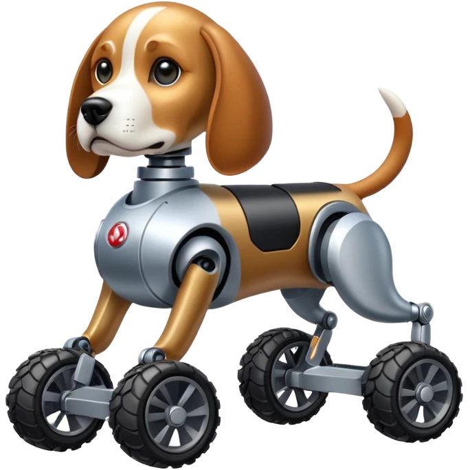 Stylish Military robotic automaton beagle dog with off-road wheels  emoji