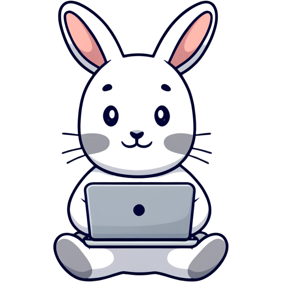 gray bunny sitting cross-legged with laptop emoji