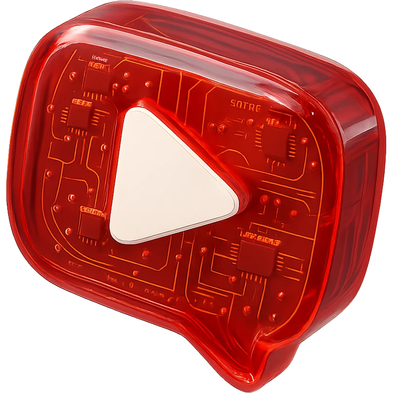 red speech bubble with inside a big red YouTube white play button, very glossy circuit style, transparent emoji