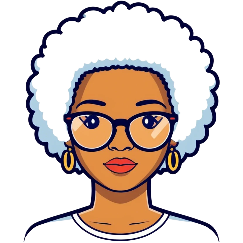 African American woman short white Afro glasses emoji