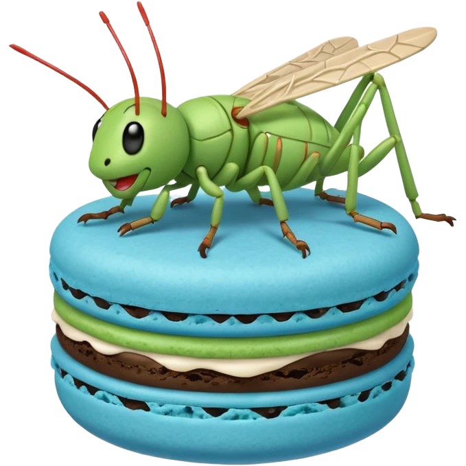 A cartoon cricket on a blue macaron emoji