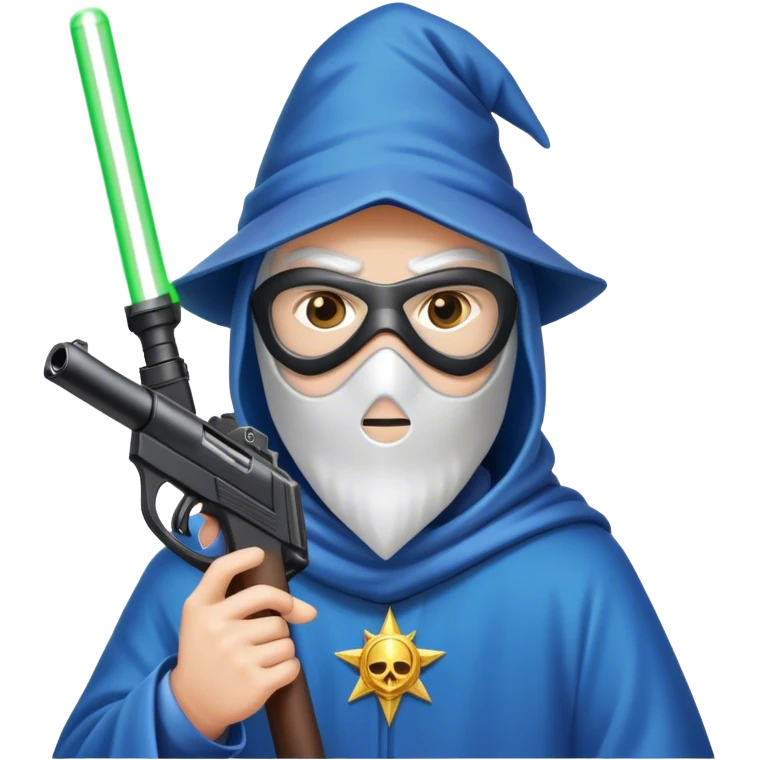 wizard with ski mask on and gun with laser beam emoji
