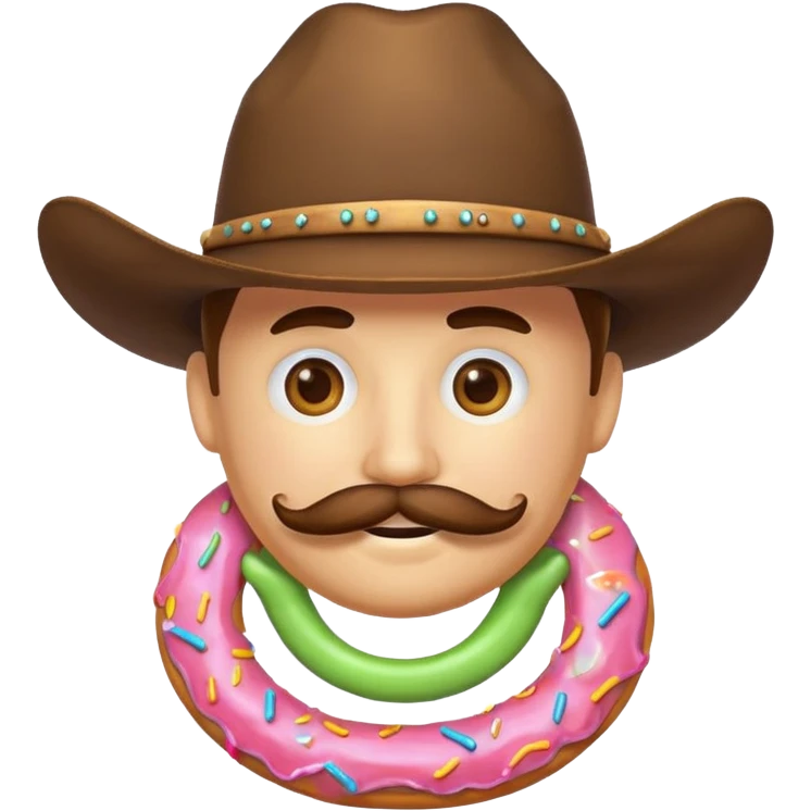 donut with a cowboy hat and mustache smiling, fun emoji style emoji