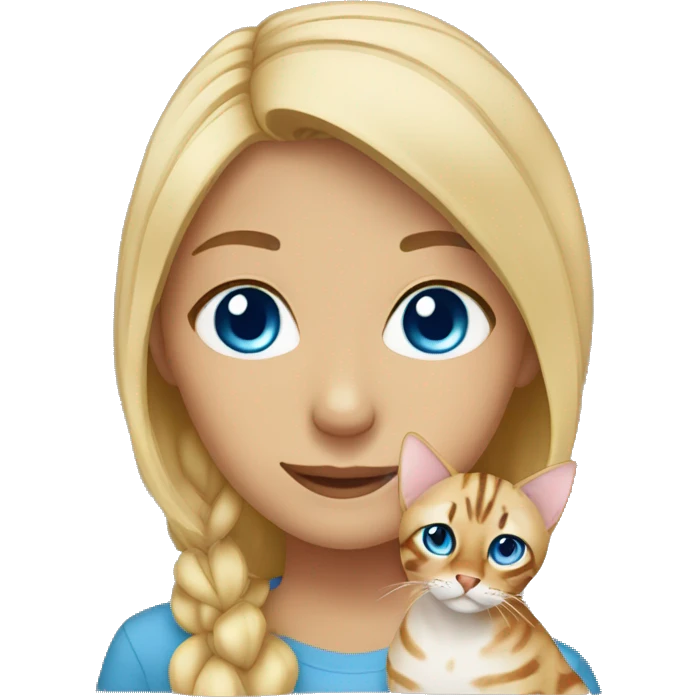 blonde girl with bengal cat blue eyes emoji