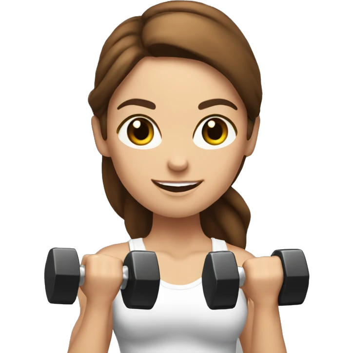 White beautiful fitness women with brown hair with dumbbells in their hands emoji