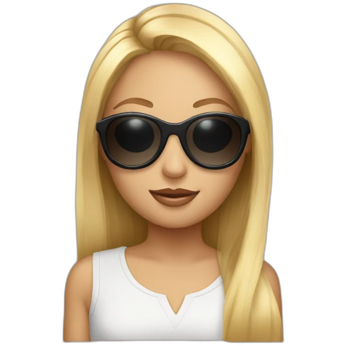 A picture of a blonde girl with big buggy sunglasses emoji