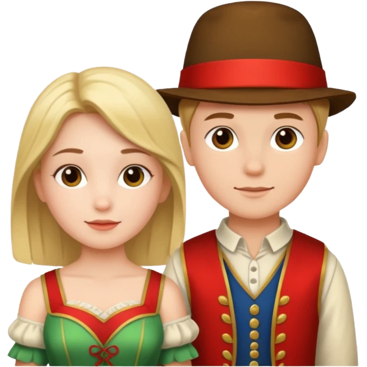crie uma imagem com duas crianças fantasiadas brincando, um menino e uma menina, descontraidos emoji
