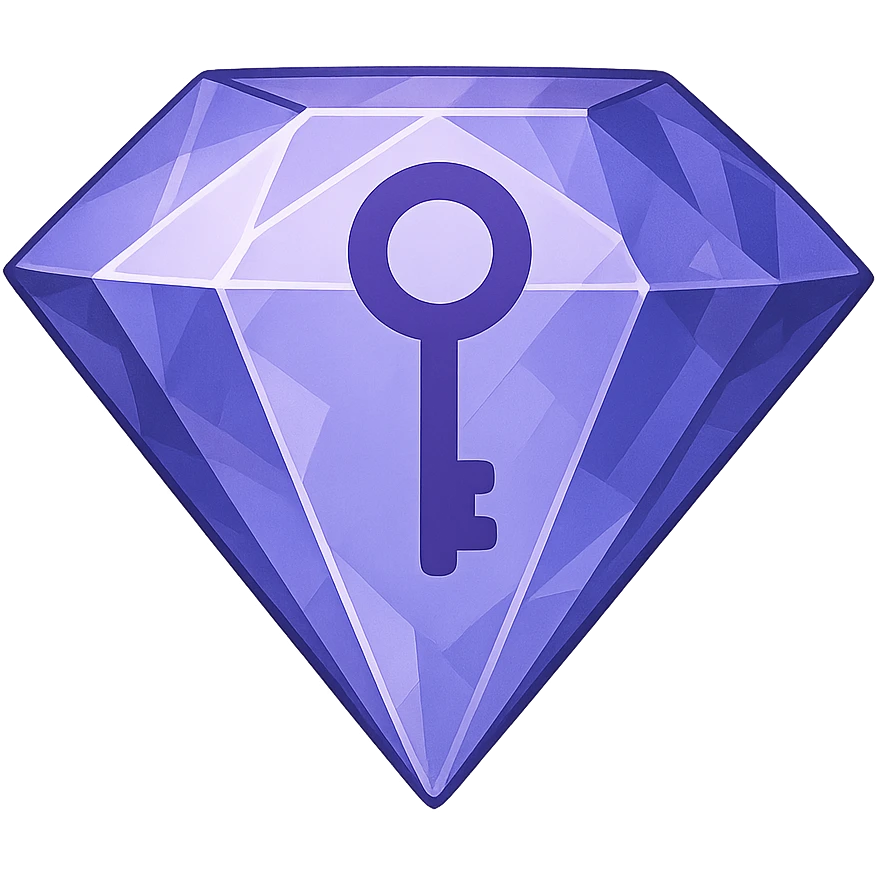 simple real diamond, color #9665db, with 🗝️key  symbol on the diamond. emoji