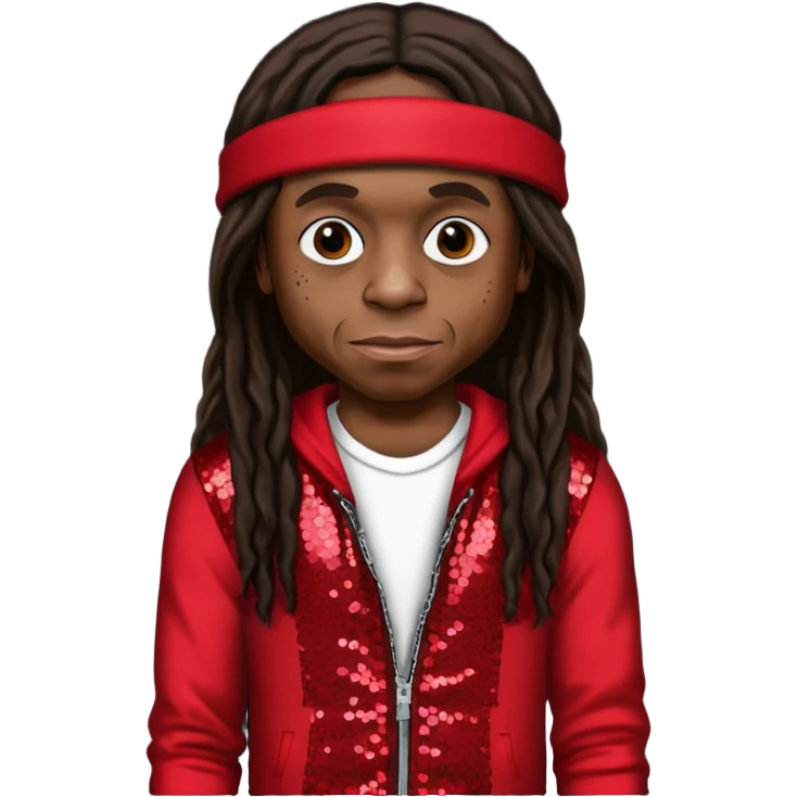 Lil Wayne with long dark brown hair, red sequin outfit emoji