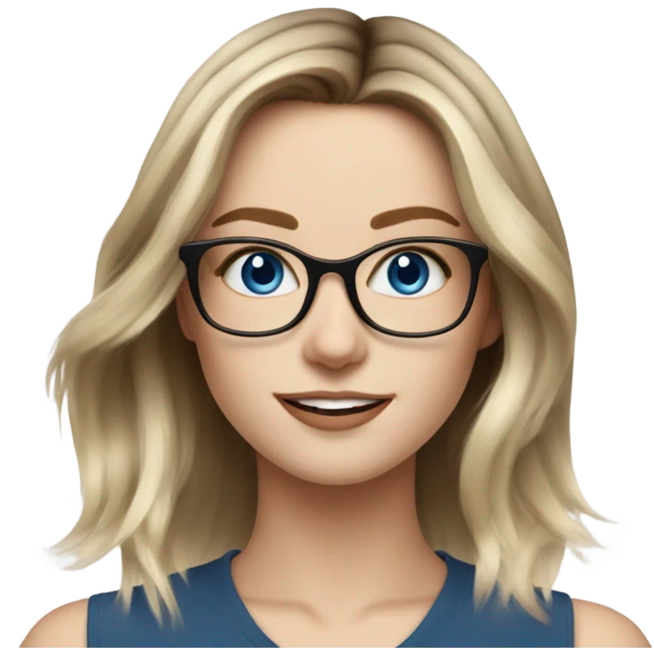 Shoulder length Balayage pale model lady with glasses and blue eyes happy  emoji