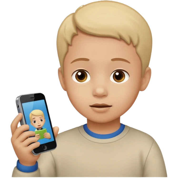 A child holds a phone in his hand, with cartoons on TV in the background emoji