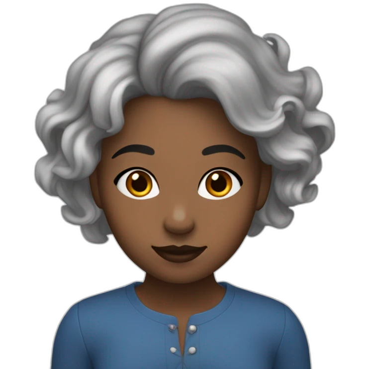 une fille avec les cheveux noirs aux pointes bleu, du rouge à lèvre noir et un septum emoji