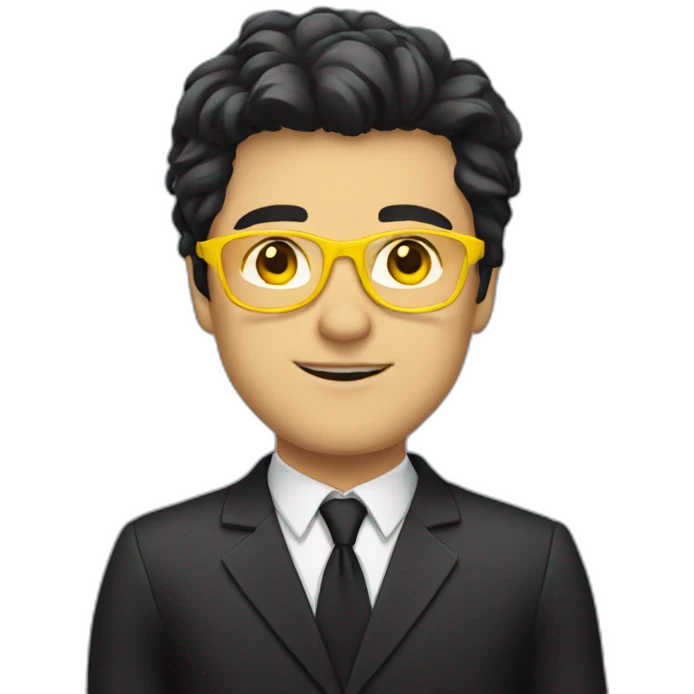 white guy with yellow tinted glasses and black hair wearing a suit  emoji