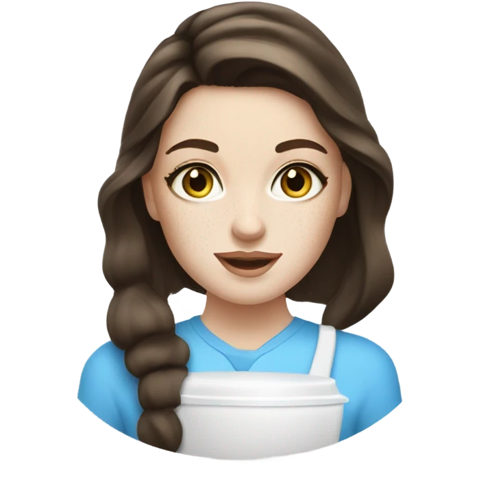 White Skin care on white freackles skin of a brunett blue eyes girl doing skincare steps emoji