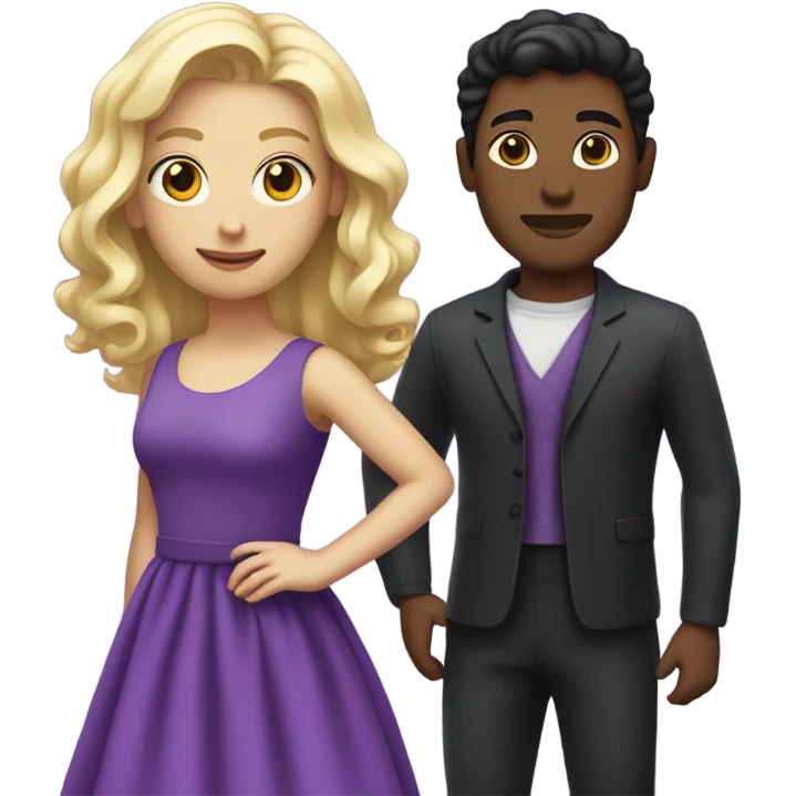 Blond hair and black hair with purple dress emoji