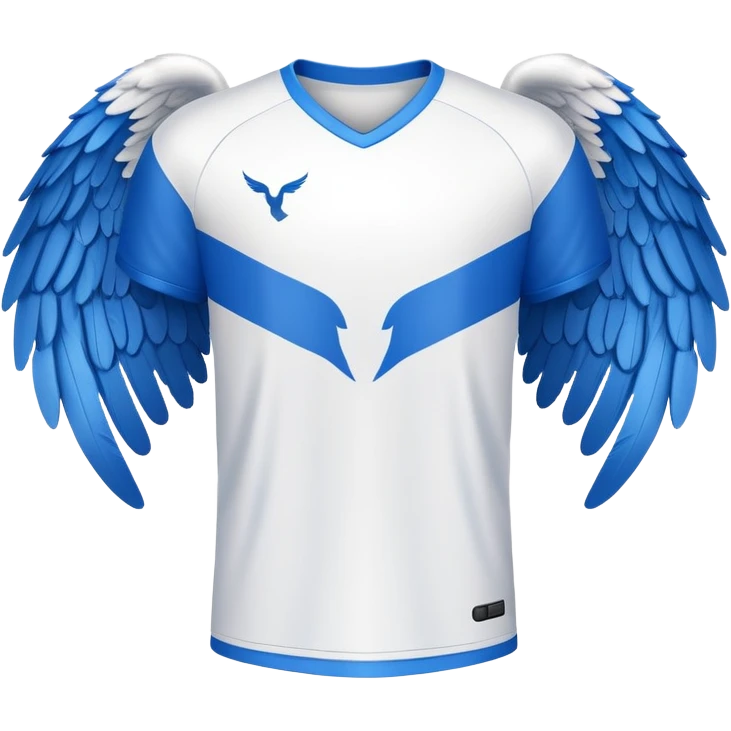 White and blue football shirt with angel wings symbol emoji