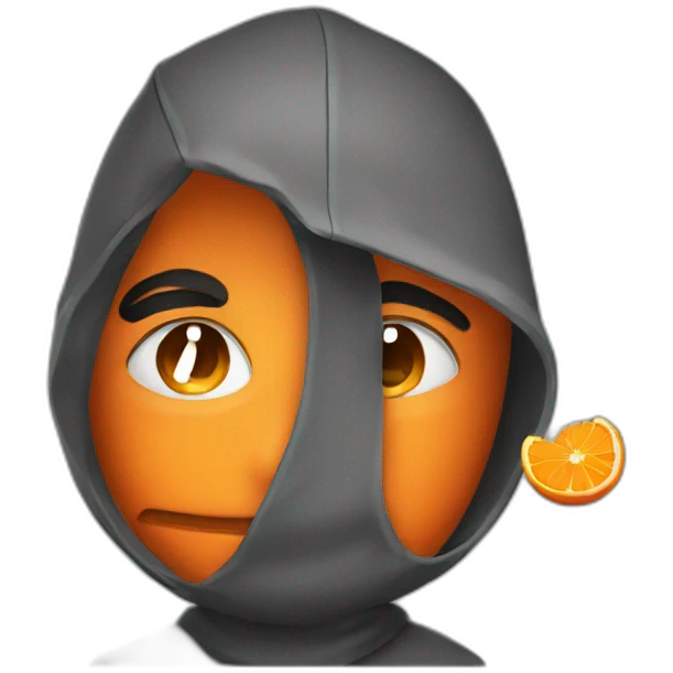 boy with orange hood eating an orange emoji