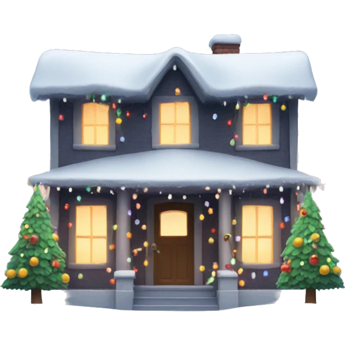 Snowy house with Christmas lights emoji