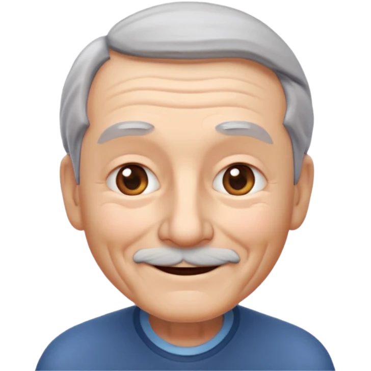 A 3D emoji in iOS emoji aesthetic style of an old man with gray hair, gentle wrinkles, kind smile, and soft eyes. Minimal white background, glossy Apple-style design, warm and friendly expression. emoji