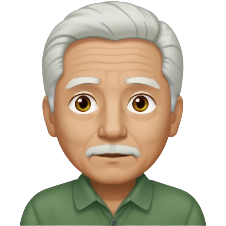 abuelo con pelo blanco, ojos cafés y ropa verde emoji