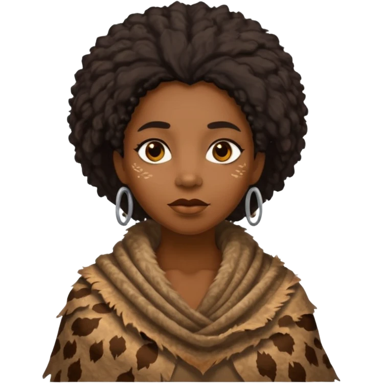 ancient hairy black woman, tattered animal skin shawl emoji
