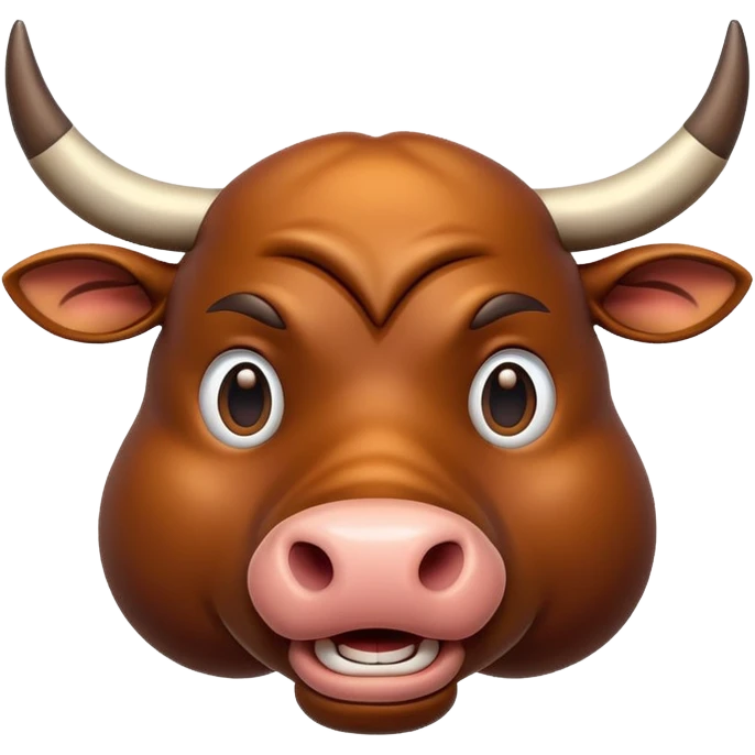 An adorable 3d brown bull with large and exaggerated features in the shape of a ball. Make the background white emoji