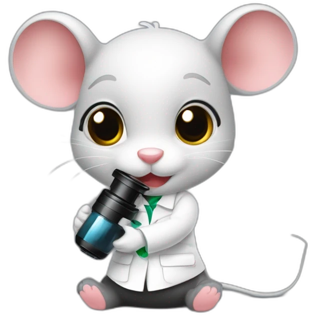 Bébé souris noire avec une blouse de laboratoire et un microscope emoji