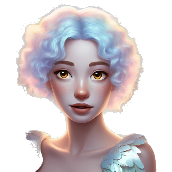 Holographic angel with huge wings glitter freckles ethereal emoji