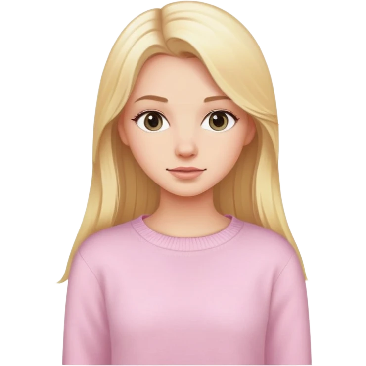 Beautiful white girl with long blonde hair wearing light pink sweater  emoji