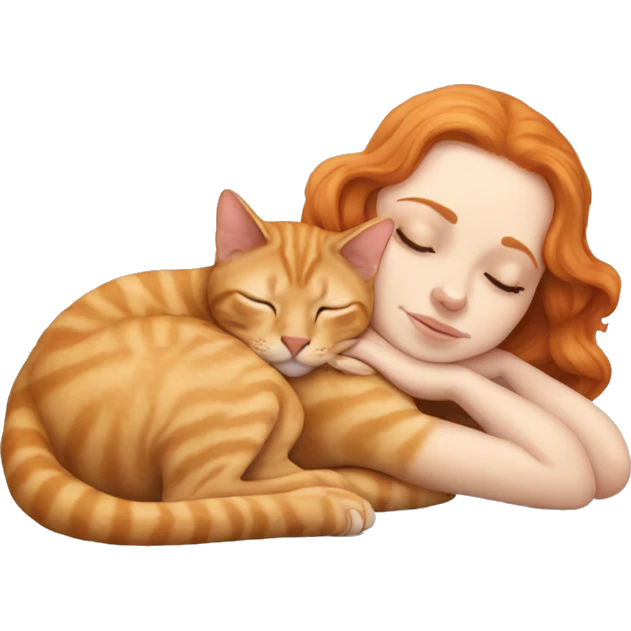 White girl ginger hair sleeping with sphinx kitty emoji