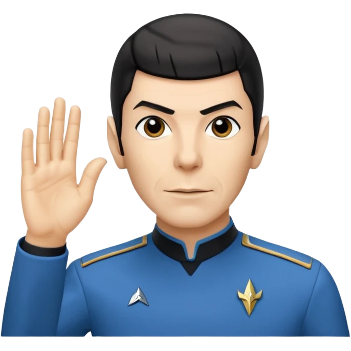 Spock with the Vulcan salute with Starfleet blue uniform (Star Trek) no green face emoji