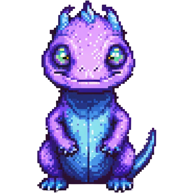 Randall from Monsters Inc, pixel art style, purple lizard monster with a sly expression emoji