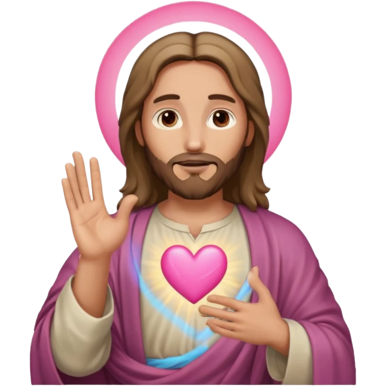 Jesus with hands in a heart gesture, pink heart emoji
