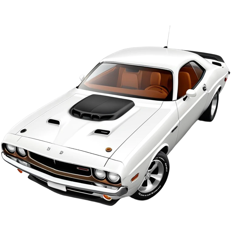 Anatomically correct white 1971 Dodge Challenger muscle car, proper 30-degree angle view, maintaining authentic proportions and structure, highly detailed but minimalist, pure white exterior, iOS emoji style emoji