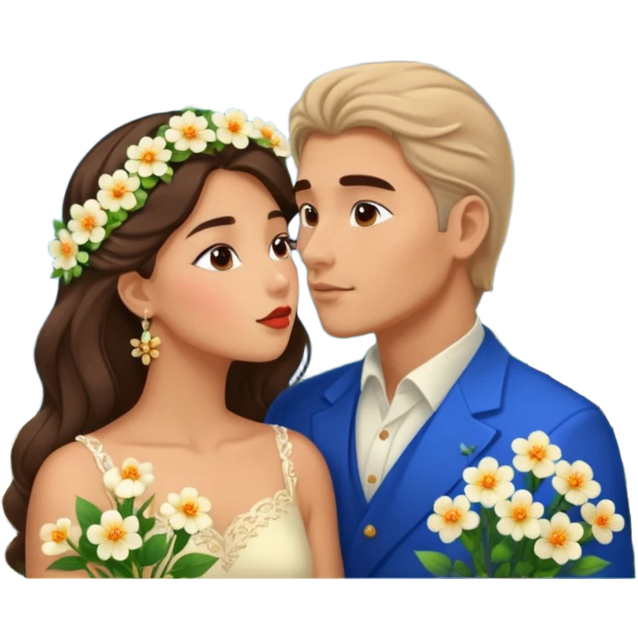 Kissing Couple traveling in Montenegro russian man and elegant  Latina girl delicate flowers and mountains in the background  emoji