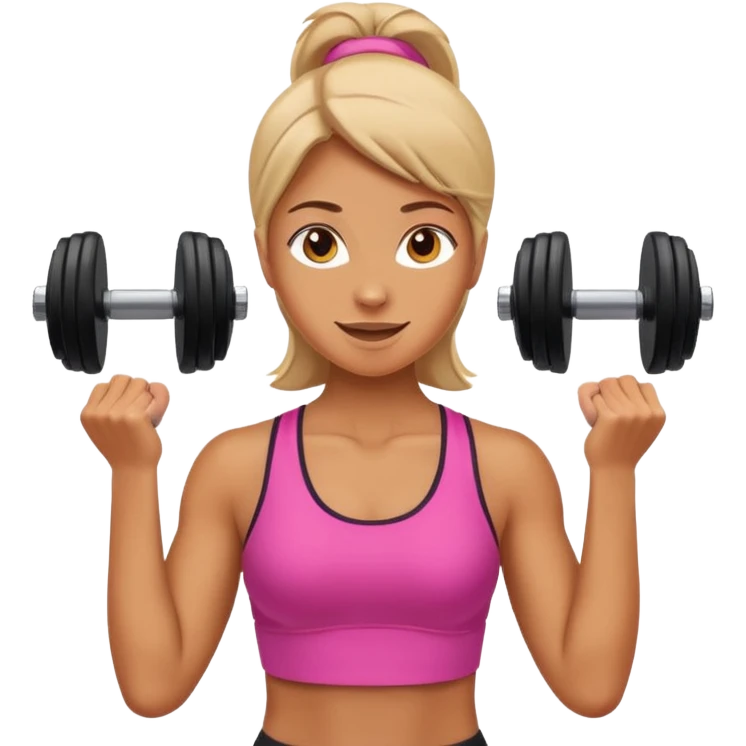 woman exercising, lifting dumbbells, lively atmosphere, emoji style emoji